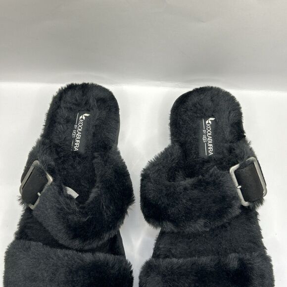 Koolaburra by UGG Women’s 8 Black Fuzzy Platform Sandals Slip On Buckle Slides - Picture 16 of 16